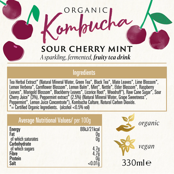 Biona Organic Kombucha Sour Cherry Mint 330ml (6pk)