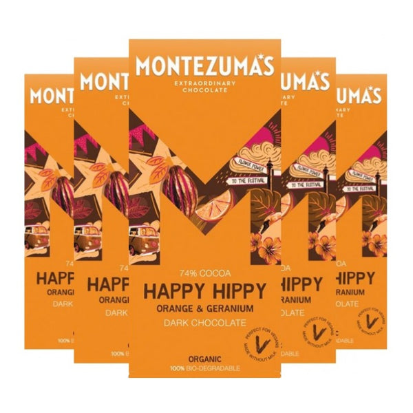 Montezuma's 74% Cocoa Happy Hippy Orange & Geranium Dark Chocolate 90g (12pk)