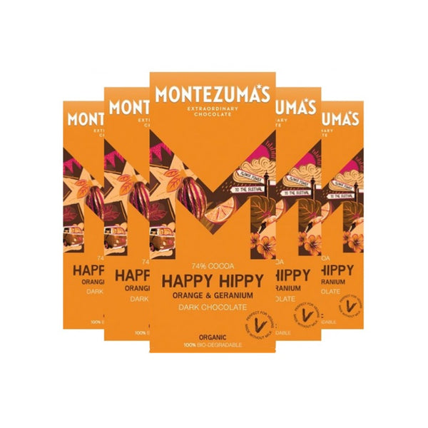 Montezuma's 74% Cocoa Happy Hippy Orange & Geranium Dark Chocolate 90g (12pk)