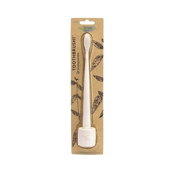Natural Family Co. Biodegradable Toothbrush & Stand - Ivory Desert
