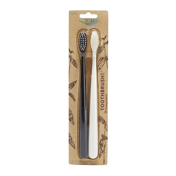 Natural Family Co. Bio Toothbrush - Pirate Black & Ivory Desert (Twin Pack)