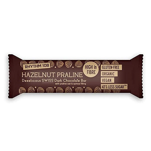 Rhythm 108 Hazelnut Praline Swiss Dark Chocolate Bar 33g (15pk)
