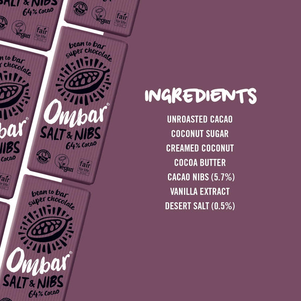 Ombar Vegan Salt & Nibs Chocolate Bar 70g