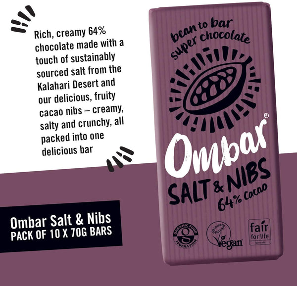 Ombar Vegan Salt & Nibs Chocolate Bar 70g