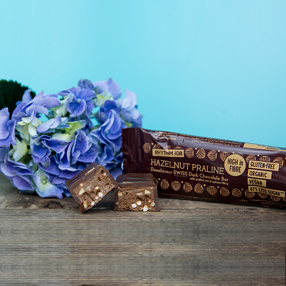 Rhythm 108 Hazelnut Praline Swiss Dark Chocolate Bar 33g (15pk)