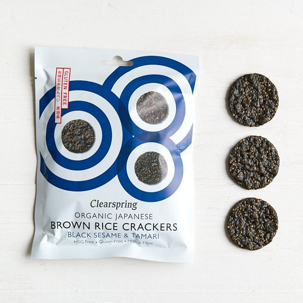Clearspring Organic Japanese Brown Rice Crackers - Black Sesame 40g