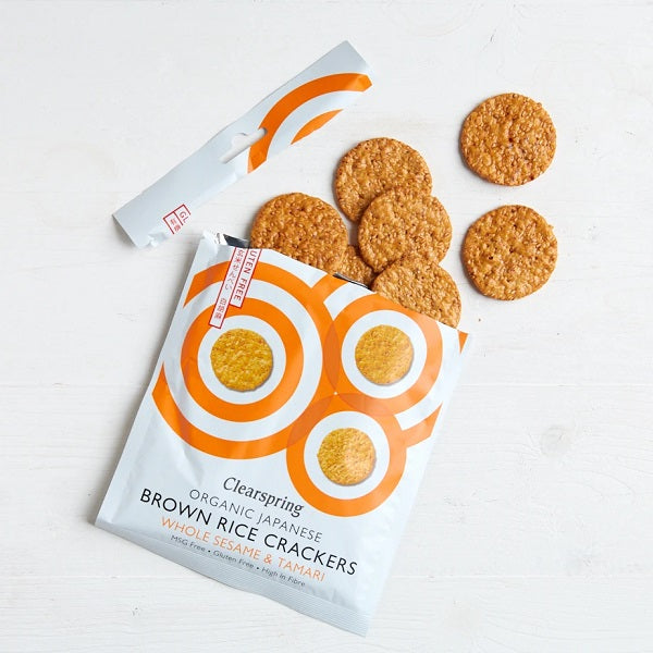 Clearspring Organic Japanese Brown Rice Crackers - Whole Sesame 40g