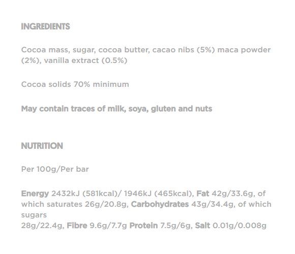 Doisy & Dam Maca, Vanilla & Cacao Dark Chocolate Bar 80g