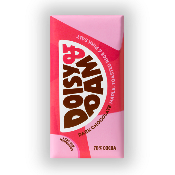 Doisy & Dam Maple, Toasted Rice & Pink Salt Dark Chocolate Bar 80g
