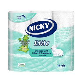 Nicky Elite 3 Ply Quilted Toilet Tissue Rolls (18pk)