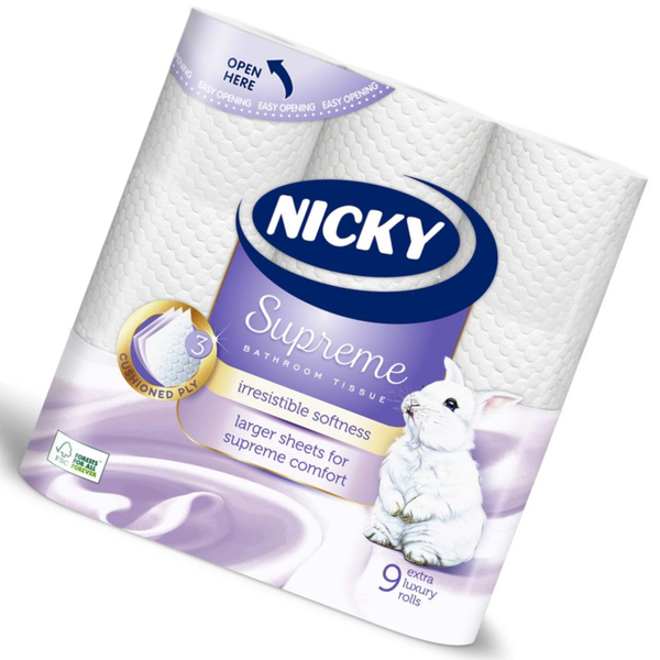 Nicky Supreme 3ply Toilet Tissue Rolls (9pk)