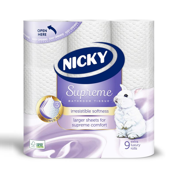 Nicky Supreme 3ply Toilet Tissue Rolls (9pk)