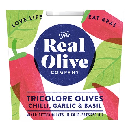 Real Olive Co. Chilli & Garlic Tricolore Olives Deli Pot 185g