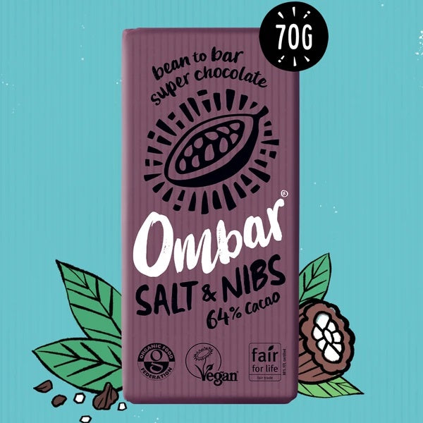 Ombar Vegan Salt & Nibs Chocolate Bar 70g