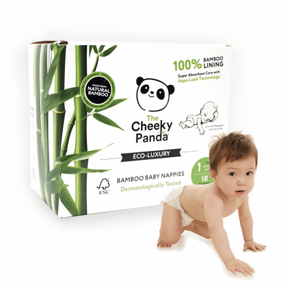 The Cheeky Panda Eco-Luxury Bamboo Baby Nappies Size 1 (2-5kg) (18pk)