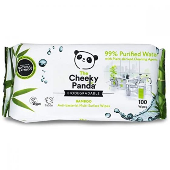 The Cheeky Panda Biodegradable Bamboo Antibacterial Multi Surface Wipes (100pk)