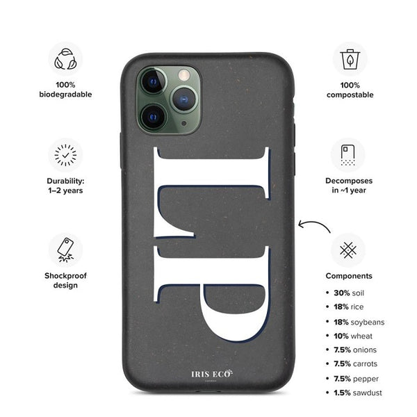 Iris Eco Biodegradable iPhone Case with Personalised Initials in Black & White